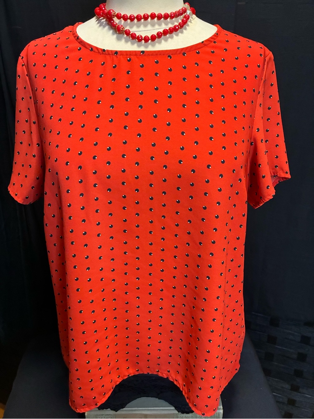 Cynthia Rowley Red Short Sleeve Dot Print Blouse